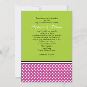 Hot Pink Polka Dot and Green Wedding Invitation