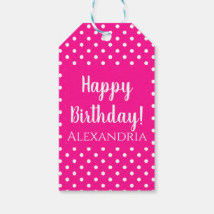 Hot Pink Polka Dot Birthday Name Gift Tags