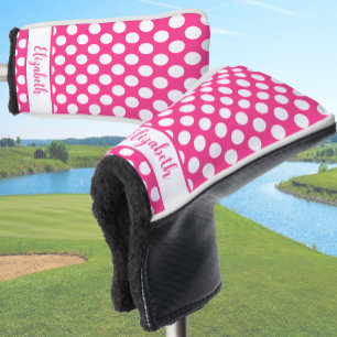 Hot Pink polka dot golf head cover custom name
