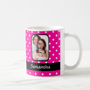 Hot pink polka dot pattern coffee mug