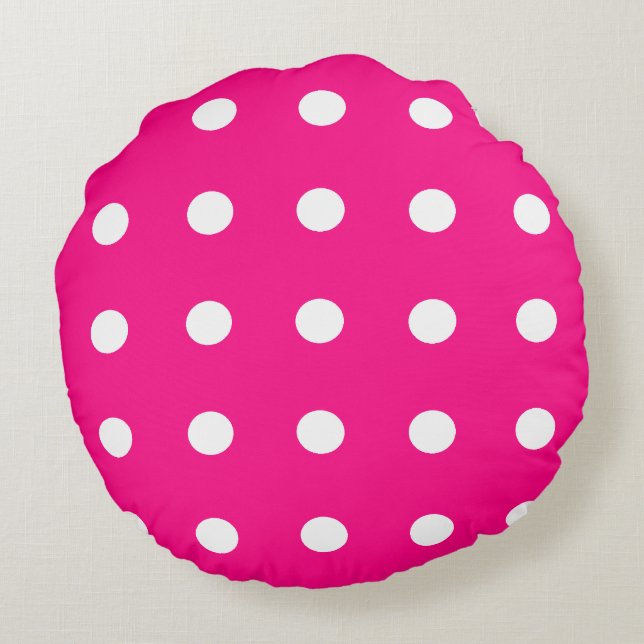 Hot Pink Polka Dot Pattern Round Cushion (Back)