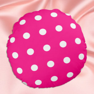 Hot Pink Polka Dot Pattern Round Cushion