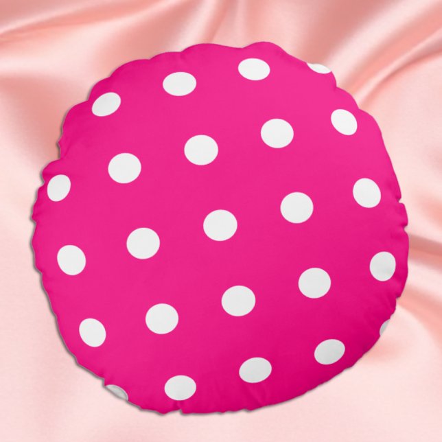 Hot Pink Polka Dot Pattern Round Cushion (Creator Uploaded)