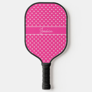 Hot Pink Polka Dot with Name Pickleball Paddle