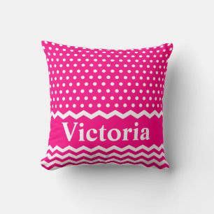 Hot Pink Polka Dots and Chevrons Cushion
