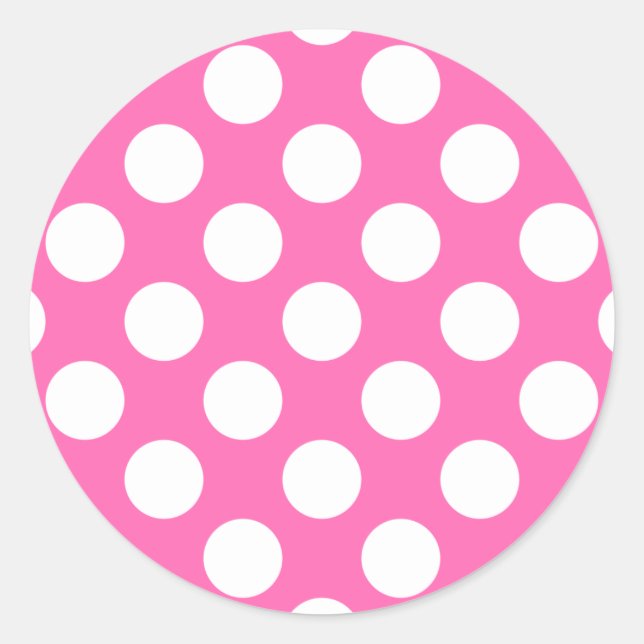 Hot Pink Polka Dots Classic Round Sticker (Front)