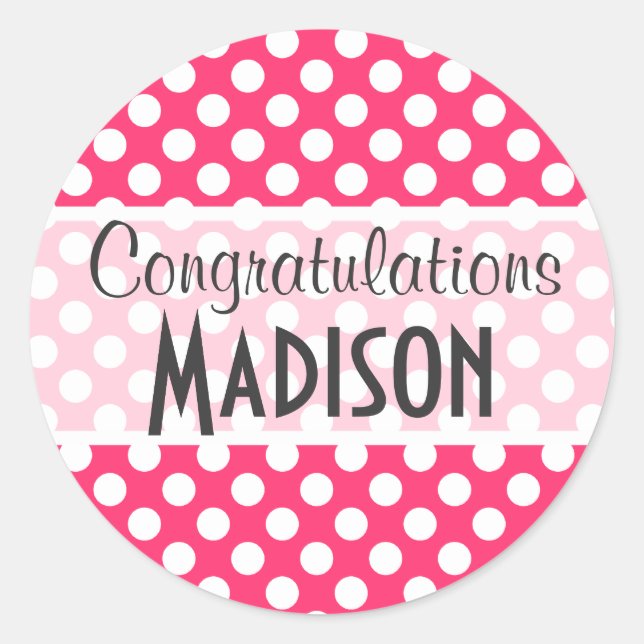 Hot Pink Polka Dots Classic Round Sticker (Front)