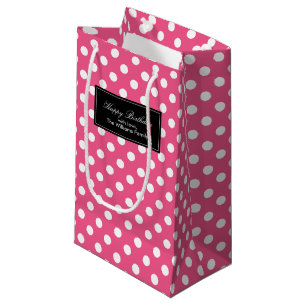 Hot Pink Polka Dots Personalised Small Gift Bag