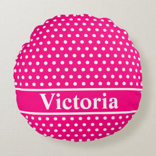 Hot Pink Polka Dots Round Cushion