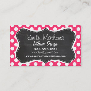 Hot Pink Polka Dots; Vintage Chalkboard Business Card