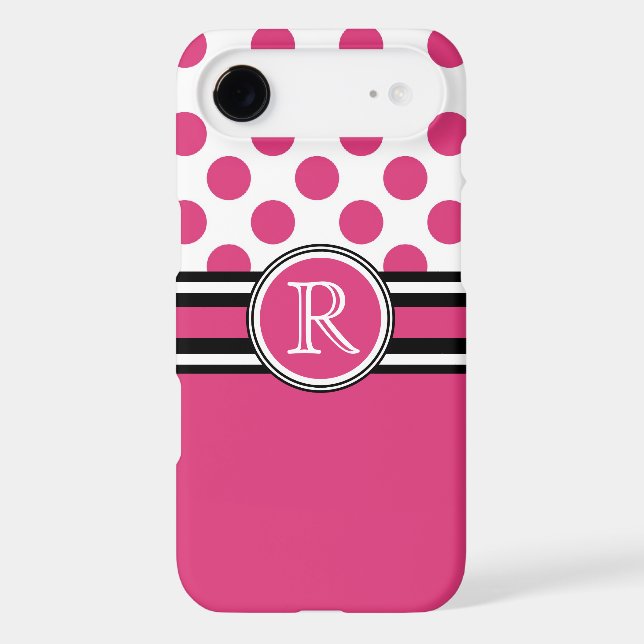 Hot Pink  Polkadots and  Monogram Initial Case-Mate iPhone Case (Back)