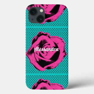 Hot Pink Pop-Art Roses Retro Rockabilly iPhone 13 Case