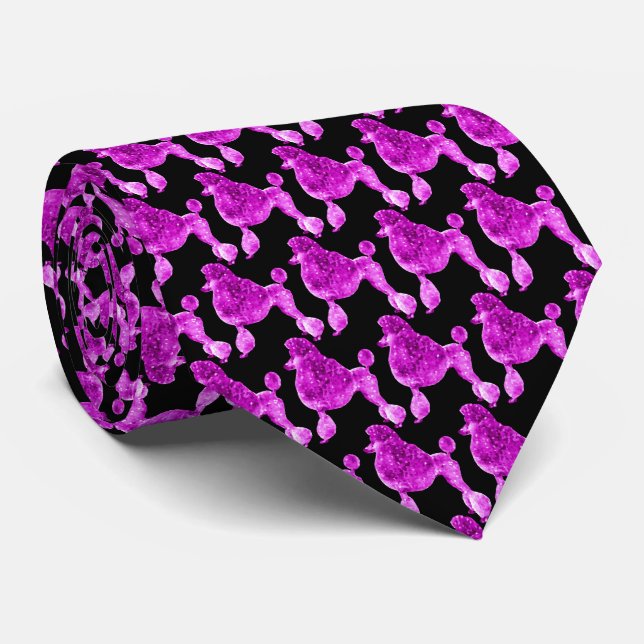 Hot Pink Posh Poodle Black Tie (Rolled)