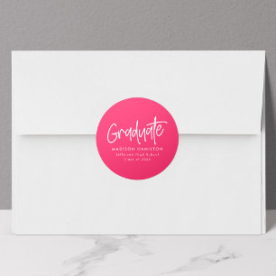 Hot Pink Preppy Script Graduation Classic Round Sticker