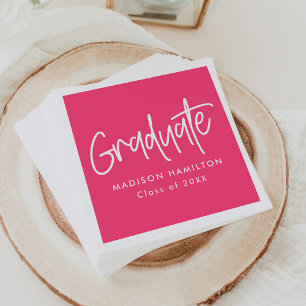Hot Pink   Preppy Script Graduation Napkin