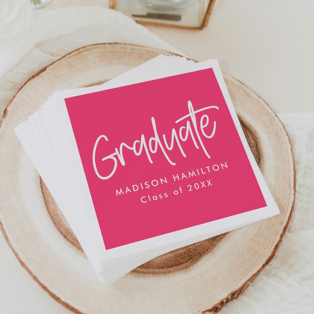 Hot Pink | Preppy Script Graduation Napkin (Creator Uploaded)