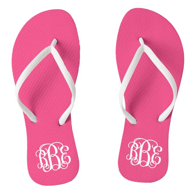 Hot Pink Preppy Script Monogram Flip Flops (Footbed)
