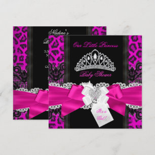 Hot Pink Princess Baby Shower Girl Black Leopard 2 Invitation