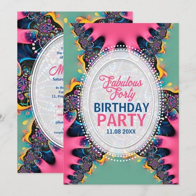 Hot Pink Princess Fabulous Forty Birthday Party Invitation (Front/Back)