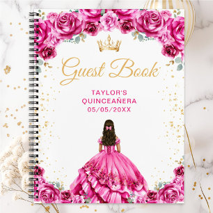 Hot Pink Princess Quinceañera Guest Book