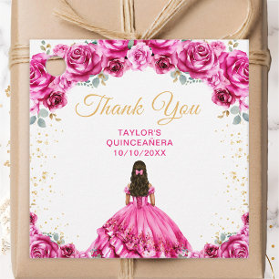 Hot Pink Princess Quinceañera Thank You Favour Tags