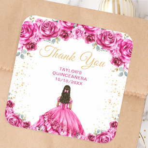 Hot Pink Princess Quinceañera Thank You Square Sticker
