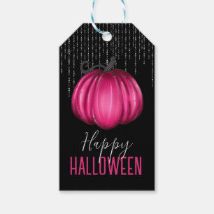 Hot Pink Pumpkin Happy Halloween Gift Tags
