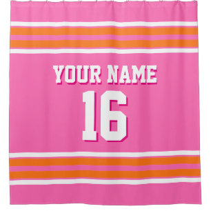 Hot Pink Pumpkin Orange Wht Stripes Sports Jersey Shower Curtain