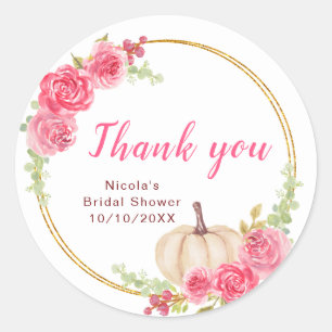 Hot Pink Pumpkins Bridal Shower Thank You Classic Round Sticker