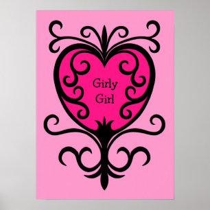 Hot pink punk girly girl ornate heart poster