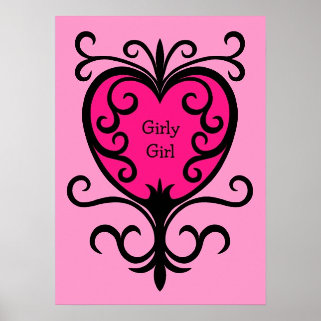 Hot pink punk girly girl ornate heart poster (Front)