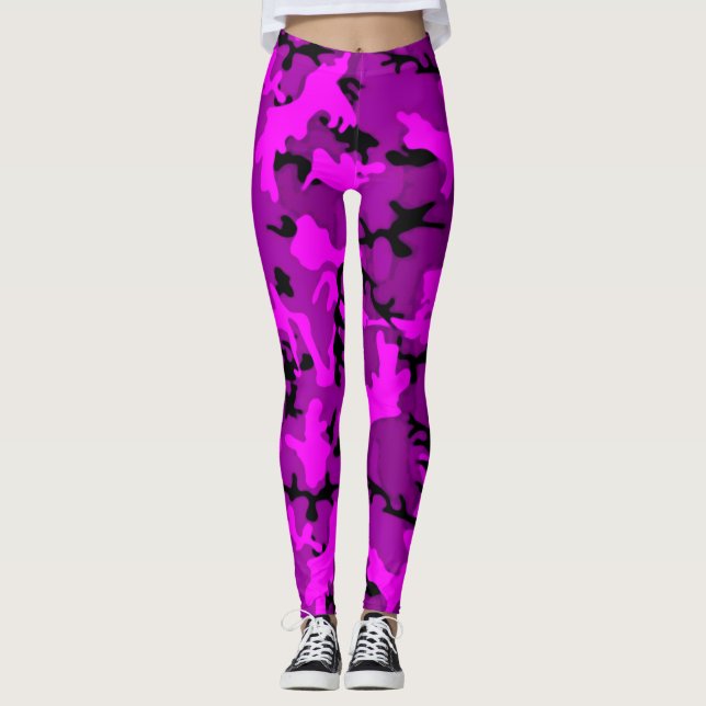 Hot Pink & Purple 3D Ghost Camo Leggings (Front)