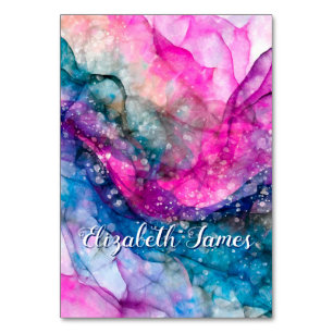 Hot Pink Purple Alcohol Ink Individual Name Place Table Number