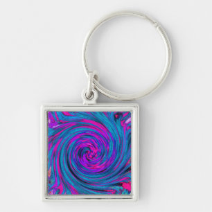 Hot Pink, Purple and Blue Abstract Retro Twirl Key Ring