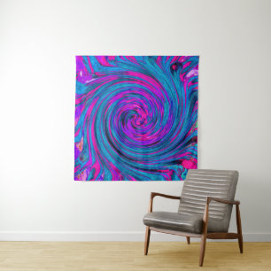 Hot Pink, Purple and Blue Abstract Retro Twirl Tapestry