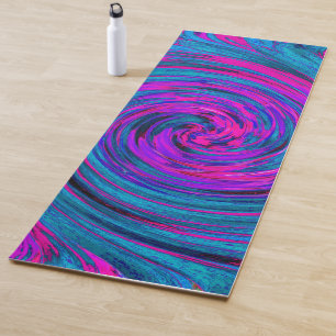 Hot Pink, Purple and Blue Abstract Retro Twirl Yoga Mat