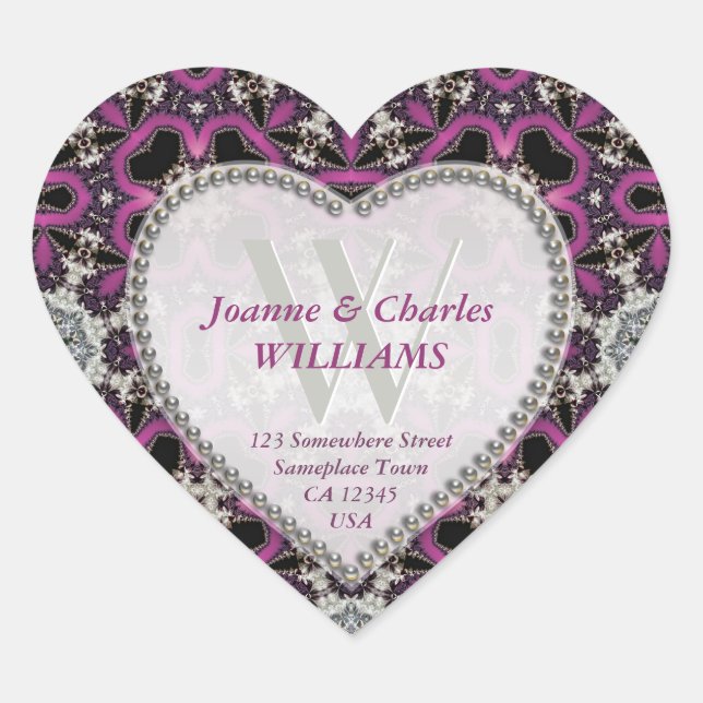 Hot Pink Purple +Black Lace Monogrammed Stickers (Front)