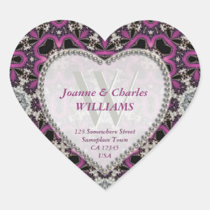 Hot Pink Purple +Black Lace Monogrammed Stickers