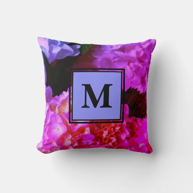 Hot pink purple flowers florals hydrangeas  cushion (Front)