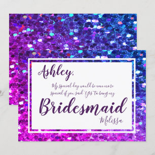 Hot Pink / Purple Glam Will You Be My Bridesmaid Invitation