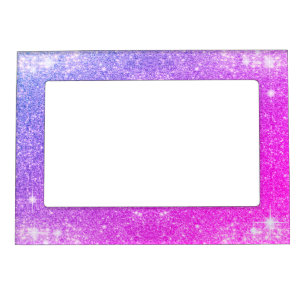 Hot Pink Purple Glitter Sparkle Faux Texture Magnetic Picture Frame