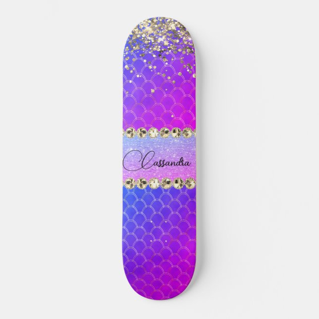 Hot Pink Purple Glittery Bling Skateboard (Front)