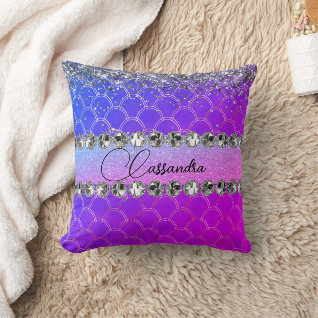 Hot Pink Purple Glittery Diamond Bling   Cushion (Blanket)