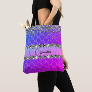 Hot Pink Purple Glittery Diamond Bling Tote Bag