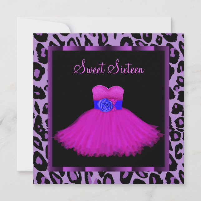 Hot Pink Purple Leopard Sweet Sixteen Birthday Invitation (Front)