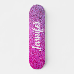 Hot Pink Purple Ombre Faux Glitter Personalised Skateboard