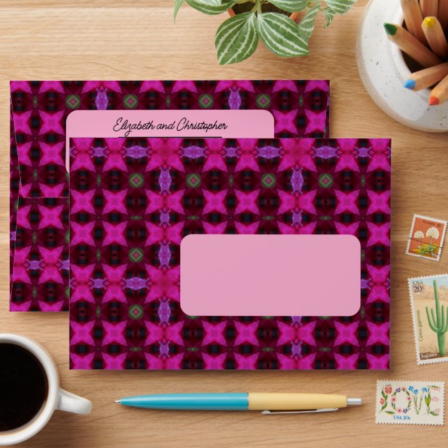 Hot Pink Purple Pattern Custom Return Address Envelope (Desk)