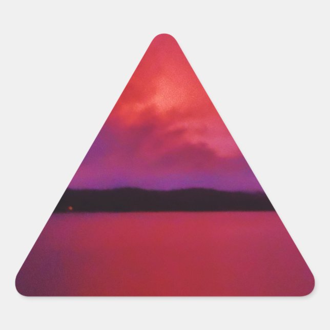 Hot Pink Purple sunset on Lake Arrowhead Triangle Sticker (Front)