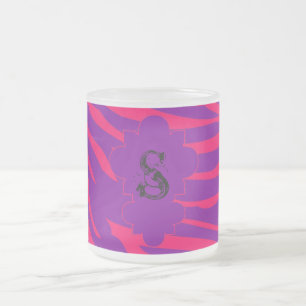 Hot Pink Purple Zebra Frosted Glass Coffee Mug Cup