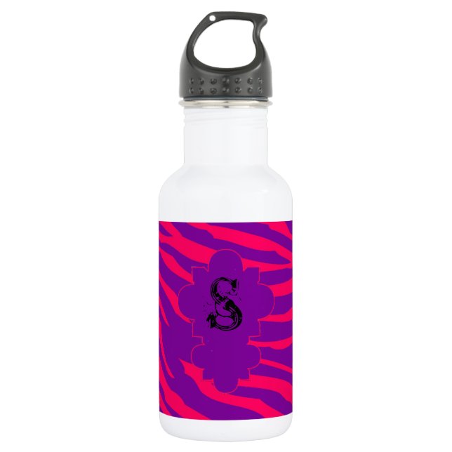 Hot Pink Purple Zebra Print 32. oz. 532 Ml Water Bottle (Front)